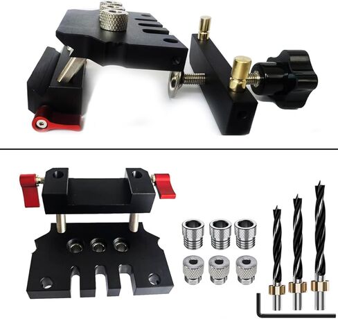 Adjustable Self Centering Doweling Jig,3-in-1 Woodworking Dowel Jig,L/T Shaped Woodworking Creates Edge,6/10mm x 3 Drill Guide Bushings,6/8/10mm Drill Bits and Stop Collars in Kuwait