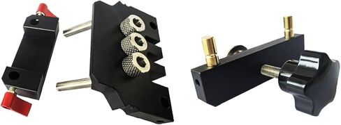 Adjustable Self Centering Doweling Jig,3-in-1 Woodworking Dowel Jig,L/T Shaped Woodworking Creates Edge,6/10mm x 3 Drill Guide Bushings,6/8/10mm Drill Bits and Stop Collars in Kuwait