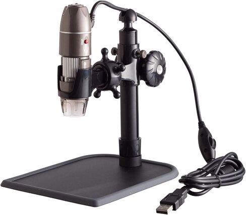 منظار مجهر AmScope 500X 2MP رقمي USB تكبير 8-LED ثلاثي الأبعاد مع حامل معدني متوافق مع XP/Vista/7/8 وMac (خالي من السائق) in Saudi Arabia