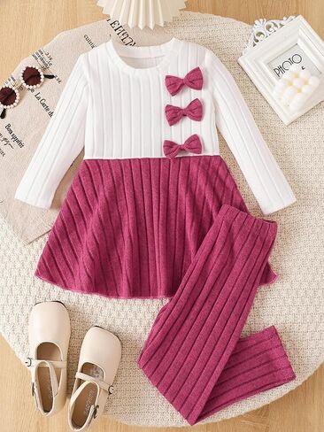 2-Piece Girl Clothes, Ruffle Long Sleeved Ruffle Dress Top Pant Toddler Fall Winter Outfits Pants Set in Saudi Arabia