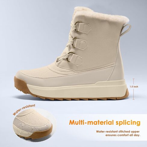 Vilanva Winter Snow Boots for Women Faux Fur Collar Ankle Booties Warm Microfleece Lining with Anti-Slip Rubber Sole Walking Outdoor in Kuwait