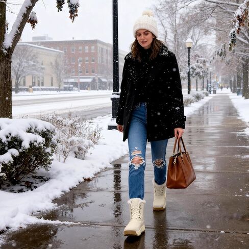 Vilanva Winter Snow Boots for Women Faux Fur Collar Ankle Booties Warm Microfleece Lining with Anti-Slip Rubber Sole Walking Outdoor in Kuwait