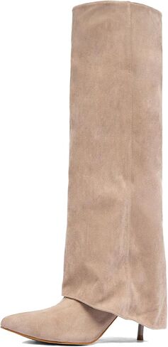 NEWBELLA Women's Suede Knee High Boots - Slip-On Trouser Boots Stiletto Heel, Casual Versatile Tall Boots for Fall & Winter Fashion in Saudi Arabia