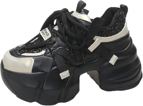 Y2K Women’s Rhinestone Embellished Thick Sole Sneakers Fashion Platform Casual Sport Shoes with Elevated Insole for Walking Daily Wear Spring Autumn Glam Look in Kuwait