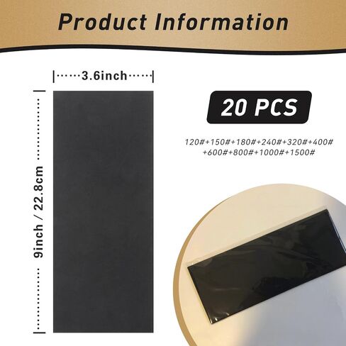 20-Piece Sandpaper Set, 120/150/180/240/320/400/600/800/1000/1500 Various grit Sizes of Silicon Carbide Wet and Dry Sandpaper, Suitable for polishing Wooden Furniture and polishing Metal. in Saudi Arabia