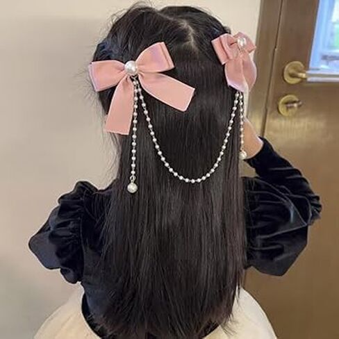 مشبك شعر على شكل فيونكة وردي للفتيات الصغيرات، سلاسل شعر لؤلؤية للنساء، مشابك شعر على شكل فيونكة للأطفال الصغار، إكسسوارات شعر للأطفال، فيونكات شعر للأطفال، مشابك شعر لأشرطة شعر سميكة ورقيقة دبوس للنساء in Saudi Arabia
