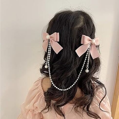 مشبك شعر على شكل فيونكة وردي للفتيات الصغيرات، سلاسل شعر لؤلؤية للنساء، مشابك شعر على شكل فيونكة للأطفال الصغار، إكسسوارات شعر للأطفال، فيونكات شعر للأطفال، مشابك شعر لأشرطة شعر سميكة ورقيقة دبوس للنساء in Saudi Arabia