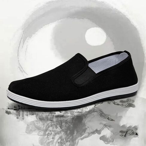 Unisex Traditional Tai Chi Shoes, Old Beijing Kung Fu Martial Arts Cloth Loafers, Lightweight Canvas Slip-On Indoor Outdoor Footwear (All Black 37) in Kuwait