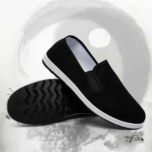 Unisex Traditional Tai Chi Shoes, Old Beijing Kung Fu Martial Arts Cloth Loafers, Lightweight Canvas Slip-On Indoor Outdoor Footwear (All Black 37) in Kuwait