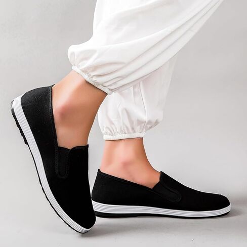 Unisex Traditional Tai Chi Shoes, Old Beijing Kung Fu Martial Arts Cloth Loafers, Lightweight Canvas Slip-On Indoor Outdoor Footwear (All Black 37) in Kuwait