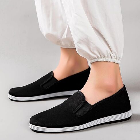 Unisex Traditional Tai Chi Shoes, Old Beijing Kung Fu Martial Arts Cloth Loafers, Lightweight Canvas Slip-On Indoor Outdoor Footwear (All Black 37) in Kuwait