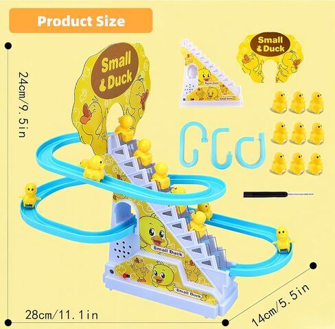 Small Duck Climbing Stairs Toy,Electric Duck Roller Coaster Toy Set with LED Flashing Lights & Music Track Slide Birthday Gift for Kids,Age 3（9Pcs Ducks） in Kuwait