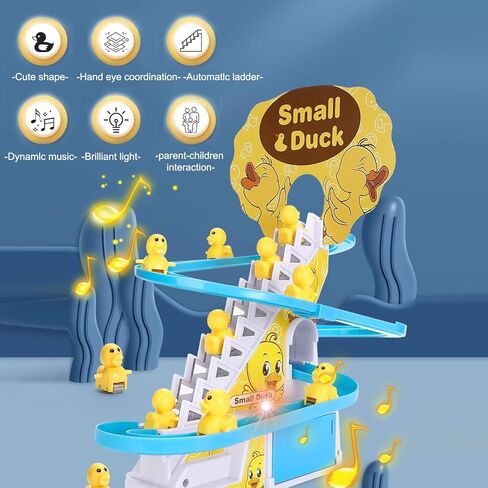 Small Duck Climbing Stairs Toy,Electric Duck Roller Coaster Toy Set with LED Flashing Lights & Music Track Slide Birthday Gift for Kids,Age 3（9Pcs Ducks） in Kuwait