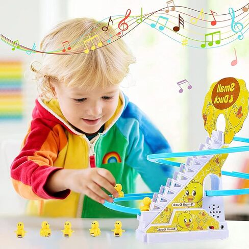Small Duck Climbing Stairs Toy,Electric Duck Roller Coaster Toy Set with LED Flashing Lights & Music Track Slide Birthday Gift for Kids,Age 3（9Pcs Ducks） in Kuwait