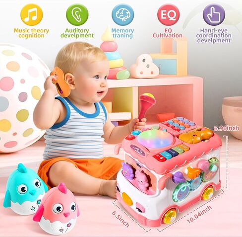 Toys for 1 Year Old Girl Gifts, 10-in-1 Montessori Toys Bus for Baby 6-12 12-18 Months, Educational Musical Learning Toddler Toy Age 1-2, 1st First Birthday Gifts for Girls and Boys, Pink in Saudi Arabia
