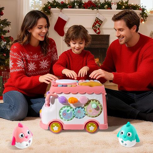 Toys for 1 Year Old Girl Gifts, 10-in-1 Montessori Toys Bus for Baby 6-12 12-18 Months, Educational Musical Learning Toddler Toy Age 1-2, 1st First Birthday Gifts for Girls and Boys, Pink in Saudi Arabia