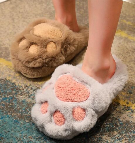 Cat Paw Slippers for Women Men Cute Animal House Fuzzy Winter Cotton Shoes Indoor Outdoor Warm Non-slip Soft in Saudi Arabia