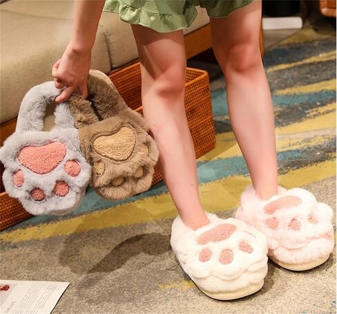 Cat Paw Slippers for Women Men Cute Animal House Fuzzy Winter Cotton Shoes Indoor Outdoor Warm Non-slip Soft in Saudi Arabia