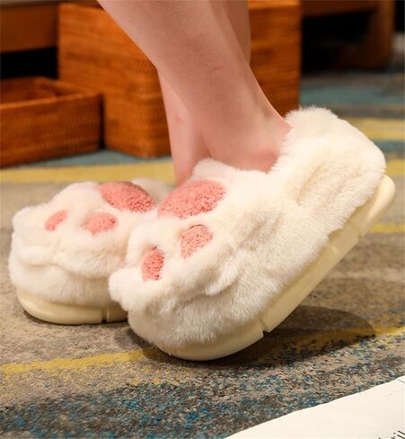 Cat Paw Slippers for Women Men Cute Animal House Fuzzy Winter Cotton Shoes Indoor Outdoor Warm Non-slip Soft in Saudi Arabia