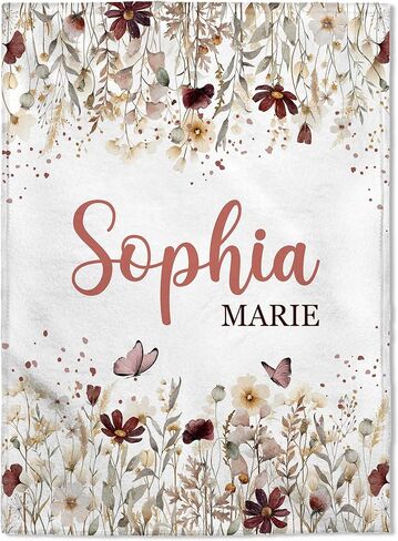 FLOCHIL Personalized Baby Blanket for Girls, Custom Baby Blanket with Name, Customized Baby Products, Gift for Baby, Newborn, Baby Shower (Floral 2) in Saudi Arabia