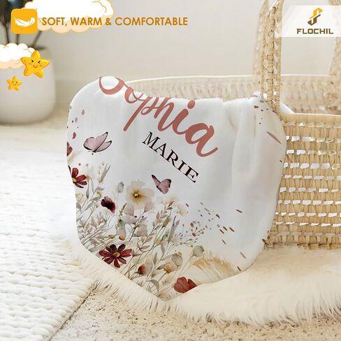 FLOCHIL Personalized Baby Blanket for Girls, Custom Baby Blanket with Name, Customized Baby Products, Gift for Baby, Newborn, Baby Shower (Floral 2) in Saudi Arabia
