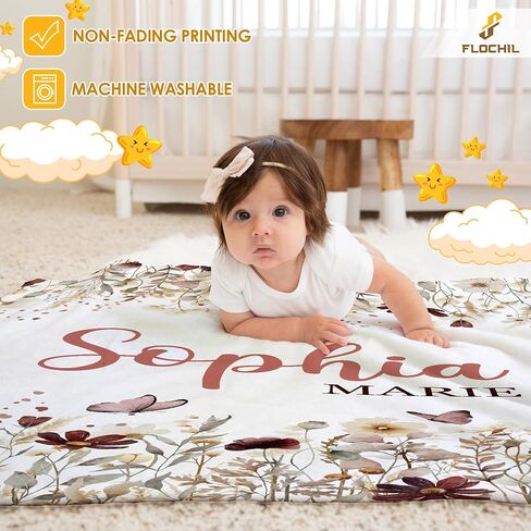 FLOCHIL Personalized Baby Blanket for Girls, Custom Baby Blanket with Name, Customized Baby Products, Gift for Baby, Newborn, Baby Shower (Floral 2) in Saudi Arabia