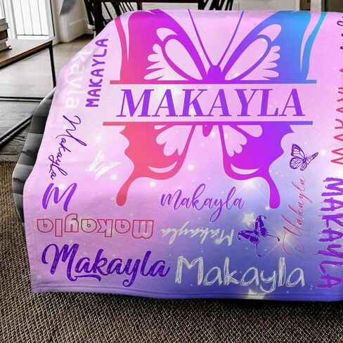Ships Next Day, Personalized Blankets and Throws Letter Butterfly Rainbow Pattern Custom Blanket with Name Customized Flannel Blanket for Kids Christmas Blanket Gifts for Teen Girls Boys in Saudi Arabia