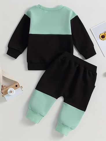 Kids' Long Sleeve Top & Pants Set - Two-Tone Colorblock for Spring & Autumn in Saudi Arabia