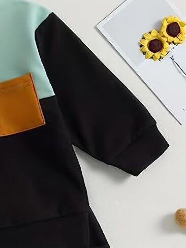 Kids' Long Sleeve Top & Pants Set - Two-Tone Colorblock for Spring & Autumn in Saudi Arabia