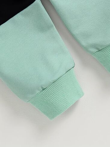 Kids' Long Sleeve Top & Pants Set - Two-Tone Colorblock for Spring & Autumn in Saudi Arabia