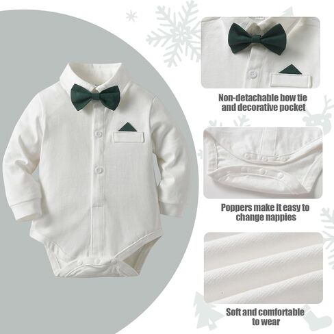 Baby Boys Suits Infant Gentleman Outfit 4-Piece Boy Suit Set White Bodysuit+Suspender Pant+Bow Tie+Cap in Saudi Arabia