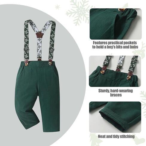 Baby Boys Suits Infant Gentleman Outfit 4-Piece Boy Suit Set White Bodysuit+Suspender Pant+Bow Tie+Cap in Saudi Arabia