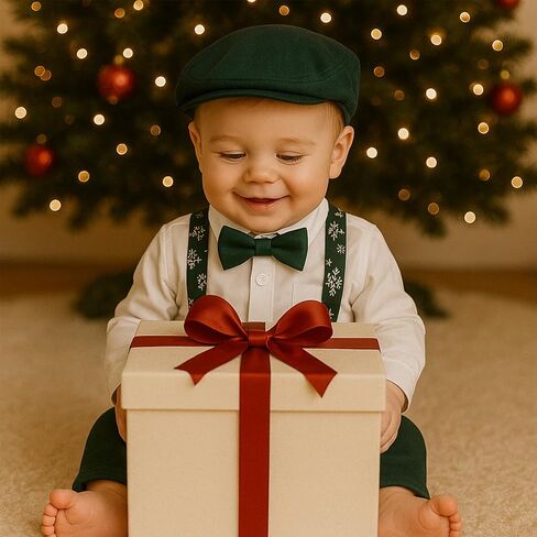 Baby Boys Suits Infant Gentleman Outfit 4-Piece Boy Suit Set White Bodysuit+Suspender Pant+Bow Tie+Cap in Saudi Arabia