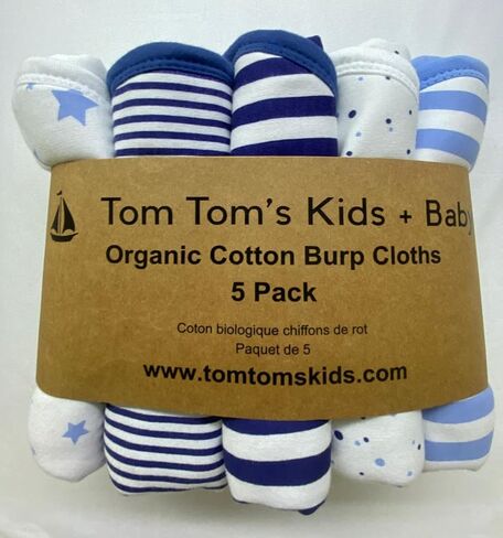 Tom Tom's Kids + Baby Organic Burp Cloths - Pack of 5 - Navy and French Blue in Saudi Arabia