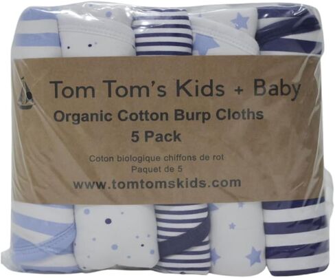 Tom Tom's Kids + Baby Organic Burp Cloths - Pack of 5 - Navy and French Blue in Saudi Arabia