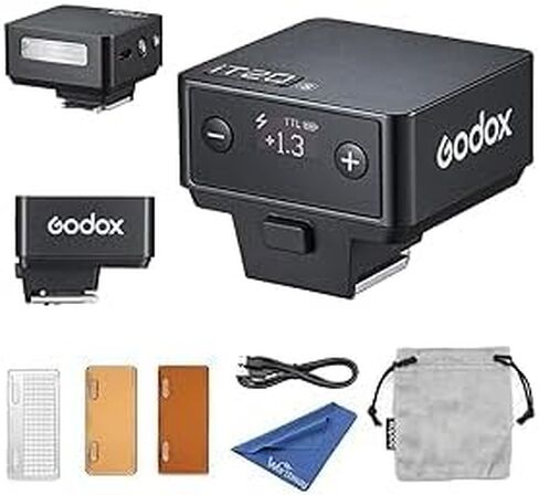 فلاش كاميرا صغير GODOX iT20S TTL - 700+ ومضة، إعادة تدوير 1.5 ثانية، 6 مستويات (طاقة 1/32-1/1)، بطارية ليثيوم مدمجة، موزع مغناطيسي ومرشحات، متوافق مع كاميرات سوني (أسود) in Saudi Arabia