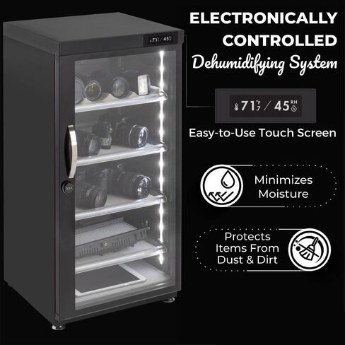 80LT Electronic Dry Cabinet for Camera, Lens & Electronics | Silent Dehumidifying Storage, Touchscreen Humidity Control (60‑35% RH), Adjustable Shelf, LED Light, Lock, Energy Saving in Saudi Arabia