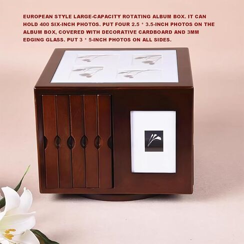 Wooden Photo Frame Box, Photo Storage Keepsake Box, 6"X4" Album Holds 400 Photos, Wooden Rotating Memory Box Gift for Birthday Anniversary Christmas in Saudi Arabia