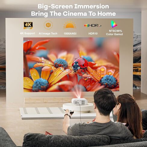 جهاز عرض متوافق مع Google TV|1800 ANSI|غطاء عدسة تلقائي و4D Keystone|تركيز تلقائي|جهاز عرض خارجي محمول للتحكم الصوتي 4K مع WiFi وBluetooth، جهاز Sovboi Smart Proyector للمسرح المنزلي Netflix in Kuwait