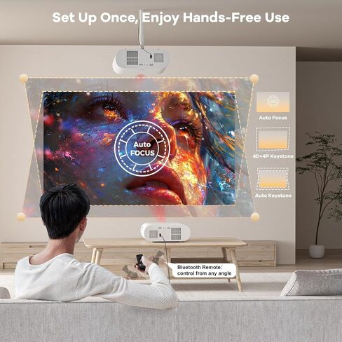 جهاز عرض متوافق مع Google TV|1800 ANSI|غطاء عدسة تلقائي و4D Keystone|تركيز تلقائي|جهاز عرض خارجي محمول للتحكم الصوتي 4K مع WiFi وBluetooth، جهاز Sovboi Smart Proyector للمسرح المنزلي Netflix in Kuwait
