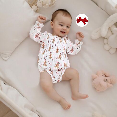 الوليد طفلة عيد الميلاد الزي الزنجبيل Smocked فقاعة رومبير قصب الحلوى ملابس عيد الميلاد الأولى in Kuwait