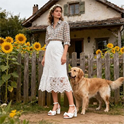 Women's Bow knot Heeled Sandals Pleated Bow Heels Ankle Strap Chunky Heels Wedding Bridal Party Dress Shoes in Kuwait