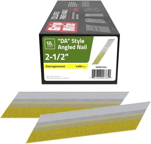 Grip Rite Prime Guard GRDA25GL 15 Gauge Galvanized DA-Style Angled Finish Nails 2-1/2" (4, 000per Pack), Steel, Flat, Others in Saudi Arabia