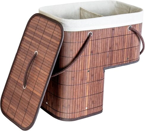 Stair Basket with Lid & Handle – Staircase Storage Basket for Wooden & Carpeted Stairs, Foldable Step Baskets for Stairs, Bamboo Storage Bin Organizer for Toys, shoes & Books (Natural Bamboo) in Saudi Arabia