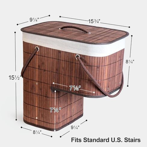 Stair Basket with Lid & Handle – Staircase Storage Basket for Wooden & Carpeted Stairs, Foldable Step Baskets for Stairs, Bamboo Storage Bin Organizer for Toys, shoes & Books (Natural Bamboo) in Saudi Arabia