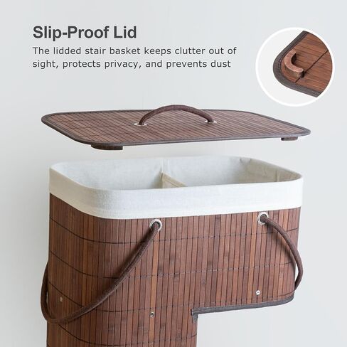Stair Basket with Lid & Handle – Staircase Storage Basket for Wooden & Carpeted Stairs, Foldable Step Baskets for Stairs, Bamboo Storage Bin Organizer for Toys, shoes & Books (Natural Bamboo) in Saudi Arabia