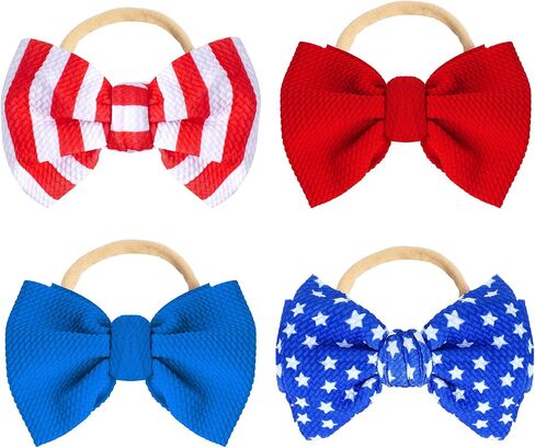 baotongle 4pcs 4th of July Baby Headband Set Patriotic Hair Bows and Nylon Headband for Newborns and Toddler Girls in Saudi Arabia
