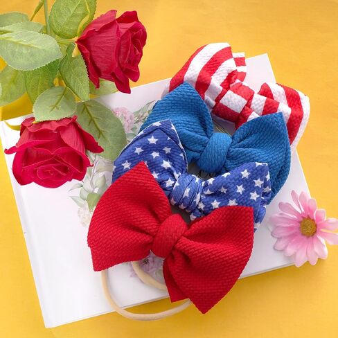 baotongle 4pcs 4th of July Baby Headband Set Patriotic Hair Bows and Nylon Headband for Newborns and Toddler Girls in Saudi Arabia
