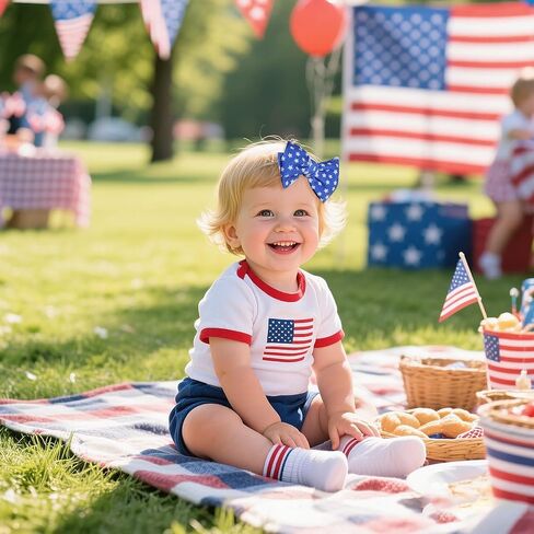 baotongle 4pcs 4th of July Baby Headband Set Patriotic Hair Bows and Nylon Headband for Newborns and Toddler Girls in Saudi Arabia