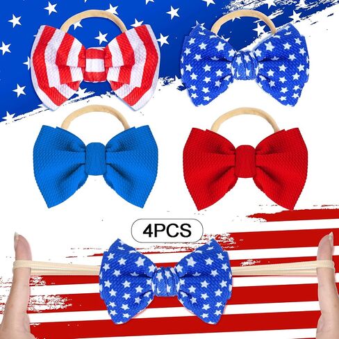 baotongle 4pcs 4th of July Baby Headband Set Patriotic Hair Bows and Nylon Headband for Newborns and Toddler Girls in Saudi Arabia